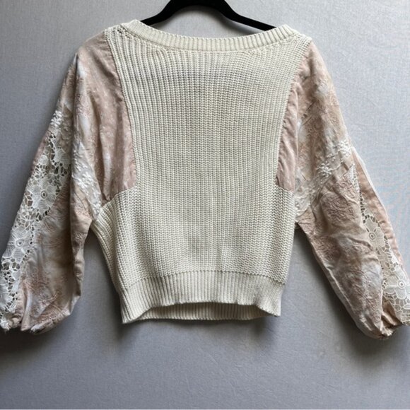 Pilcro Cream and Pink Lace Women's Sweater - Picture 1 of 9